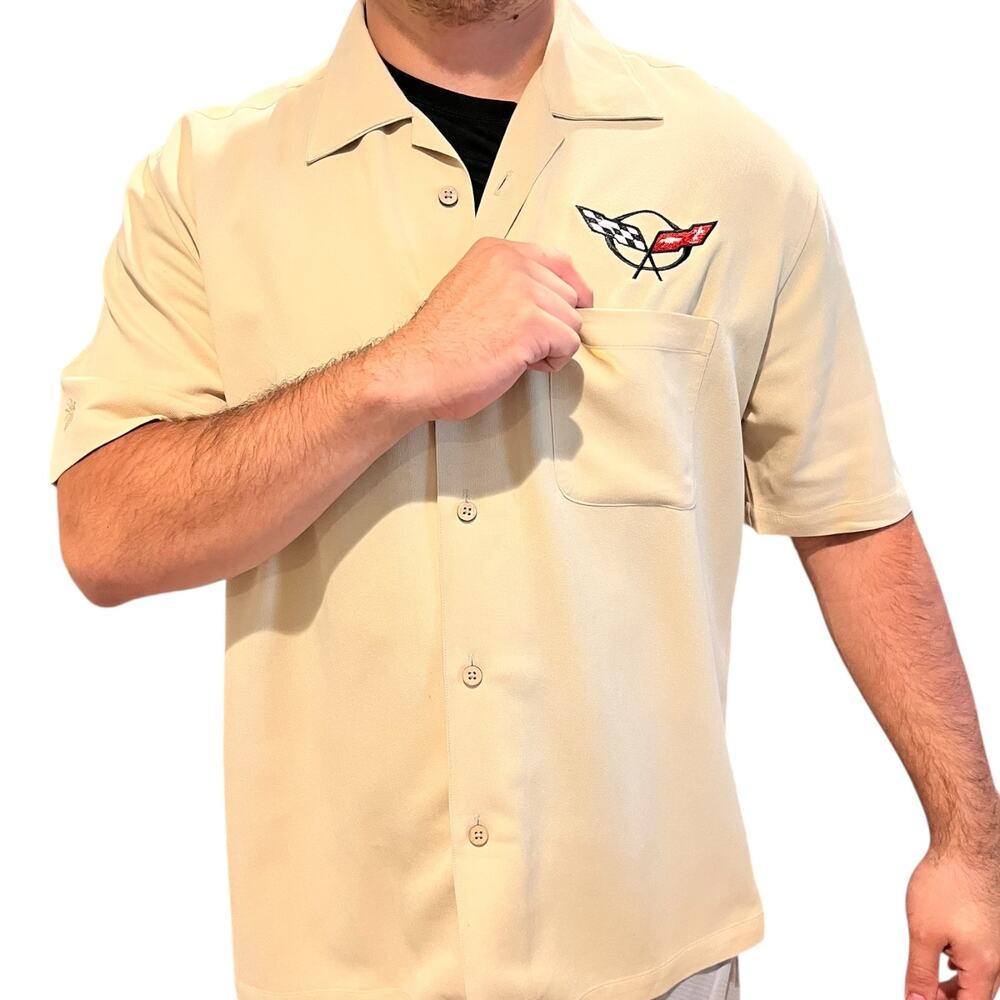 Corvette Size XL Mens Shirt Embroidered Logo C6 Sports Car Cream Cubavera